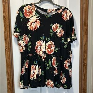 Agnes & Dora Black Ruffle Top with Floral Print NWT